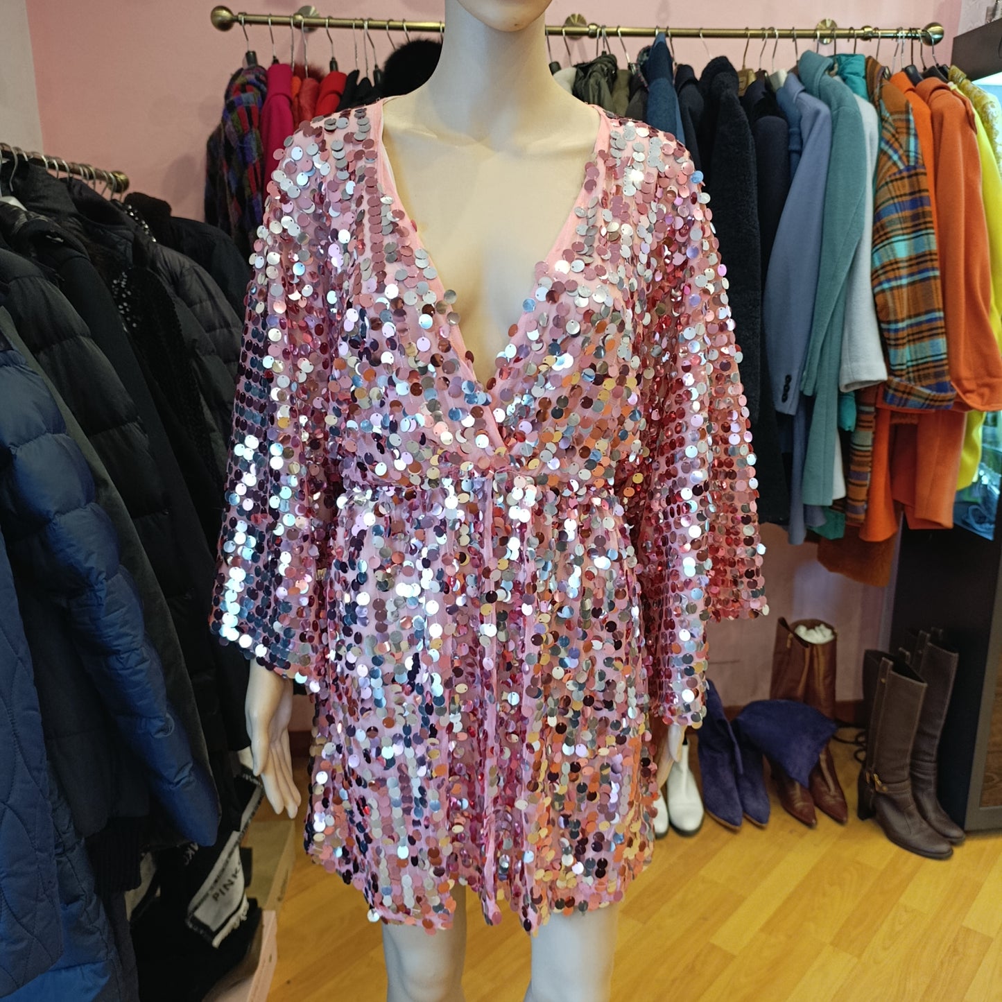 Abito Aniye By paillettes rosa tg S