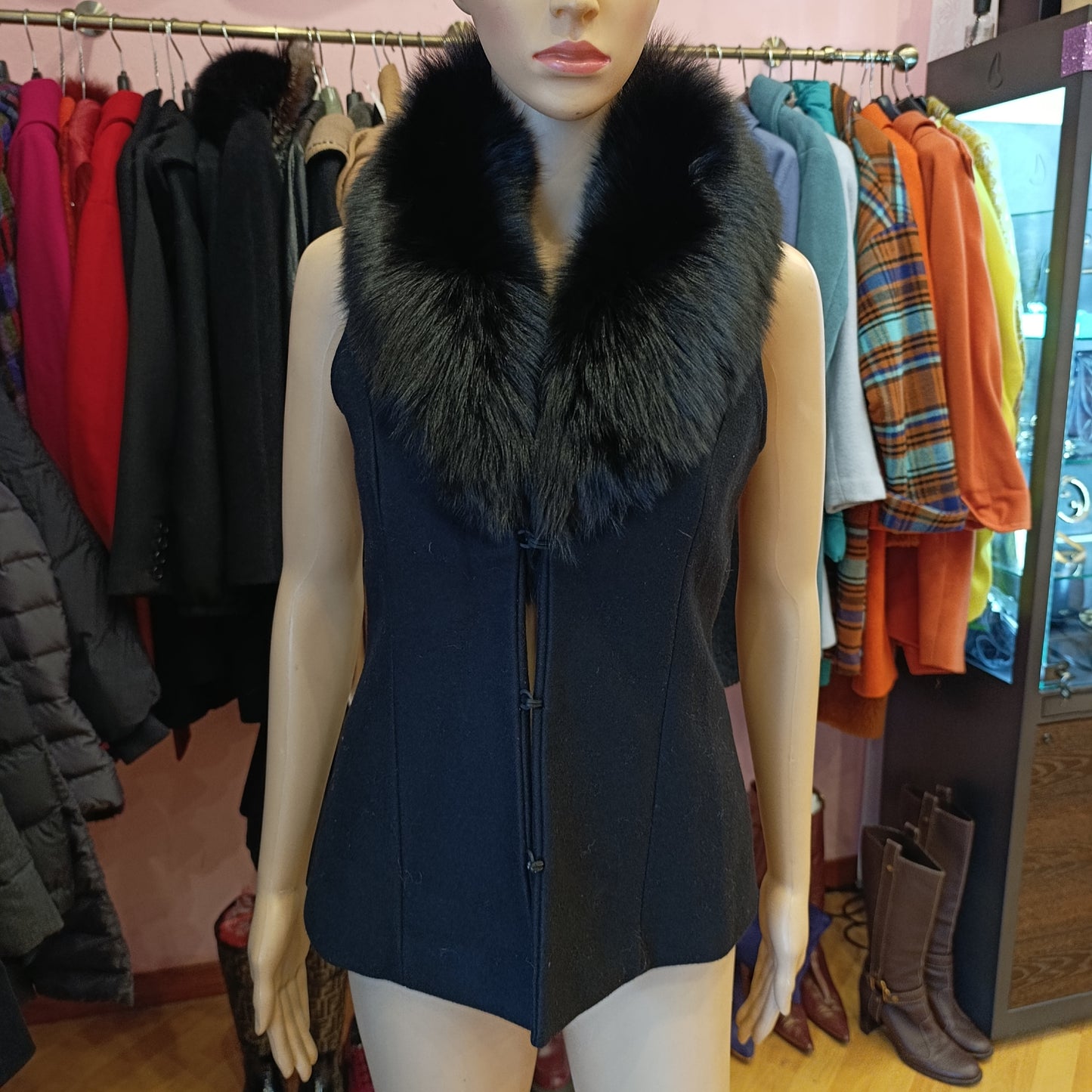 Gilet nero pelo di volpe Flavio Castellani tg 40