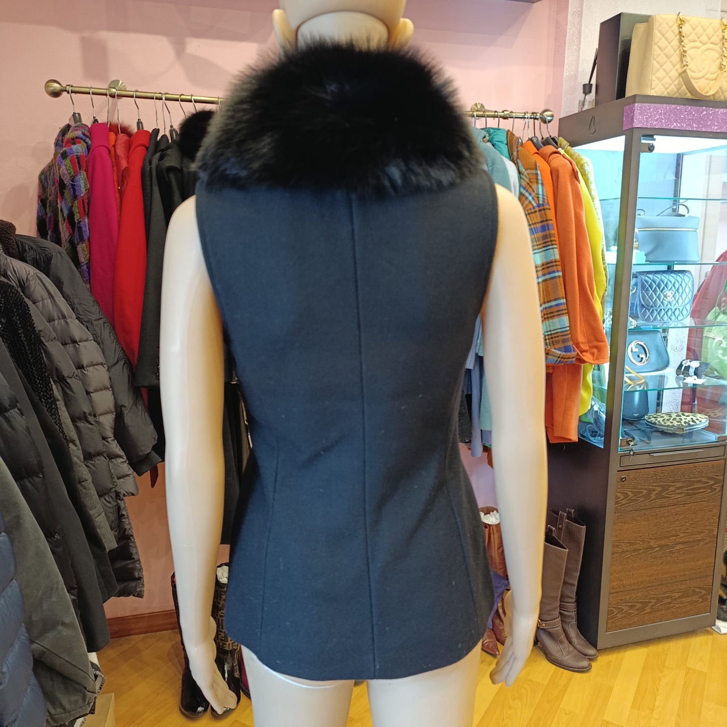 Gilet nero pelo di volpe Flavio Castellani tg 40