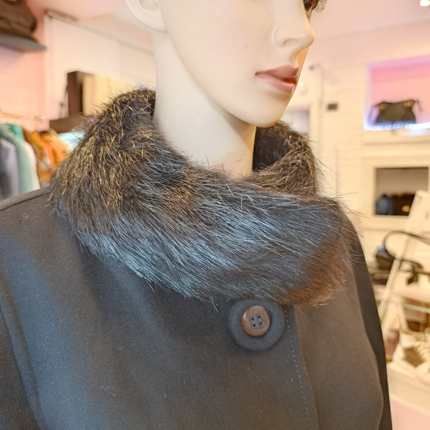 Cappotto Ermanno Scervino nero con inserto in vera pelliccia tg 44