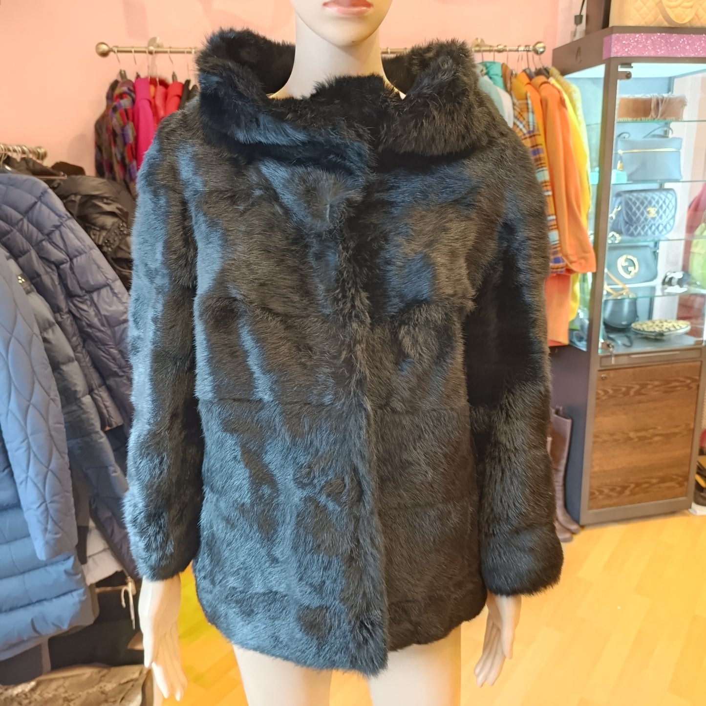 Pelliccia nera Lapin tg S/M