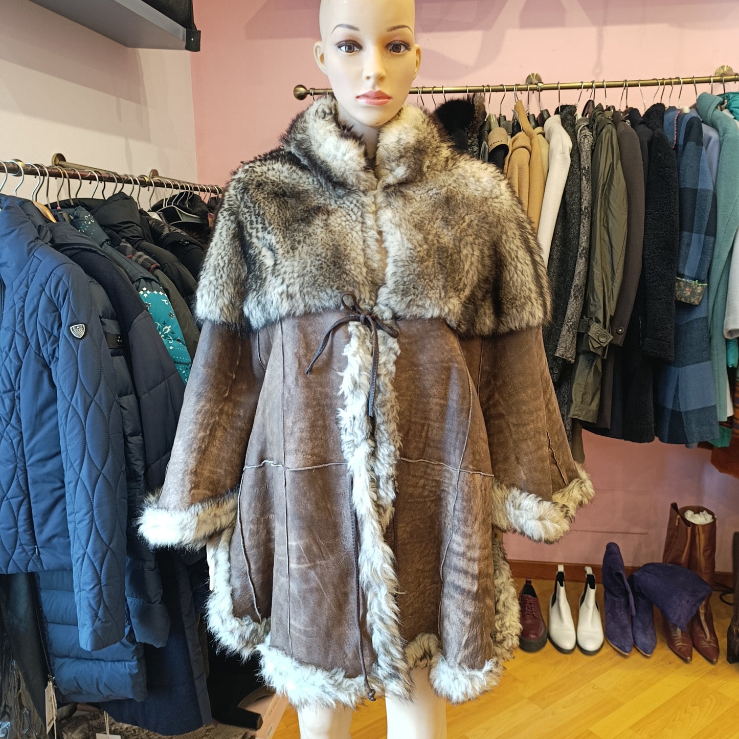 Mantella pelle marrone TU