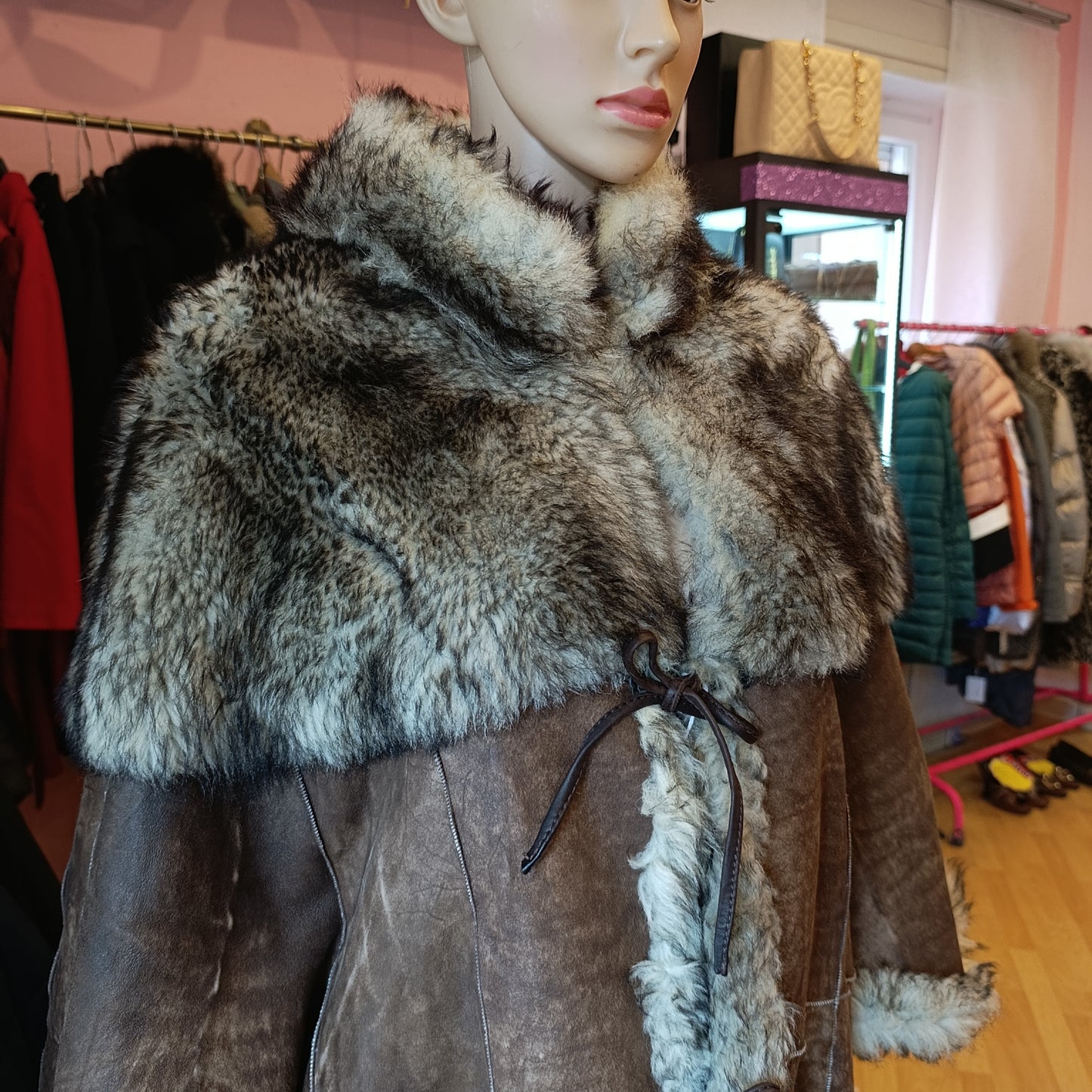 Mantella pelle marrone TU