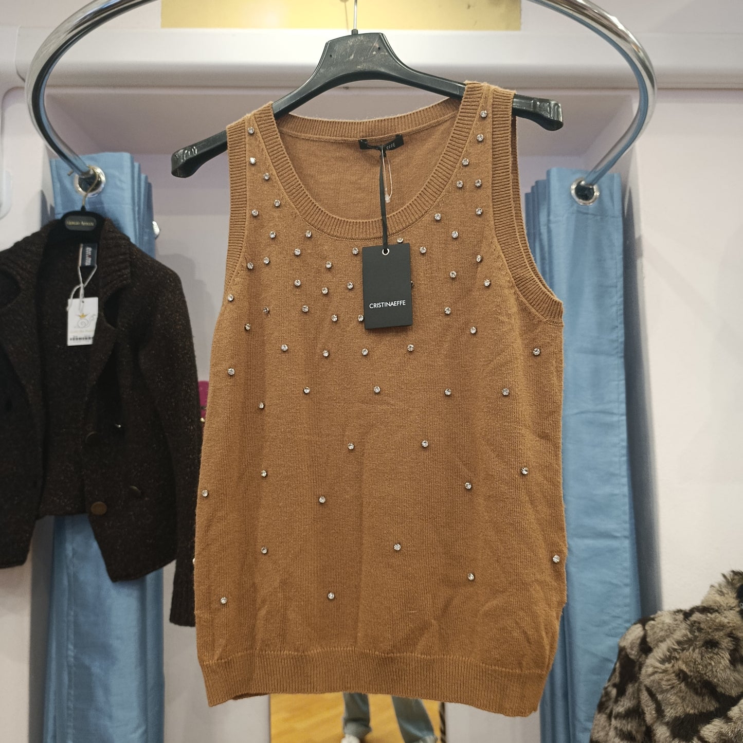 Sottogiacca cammello con strass Cristina Effe tg M