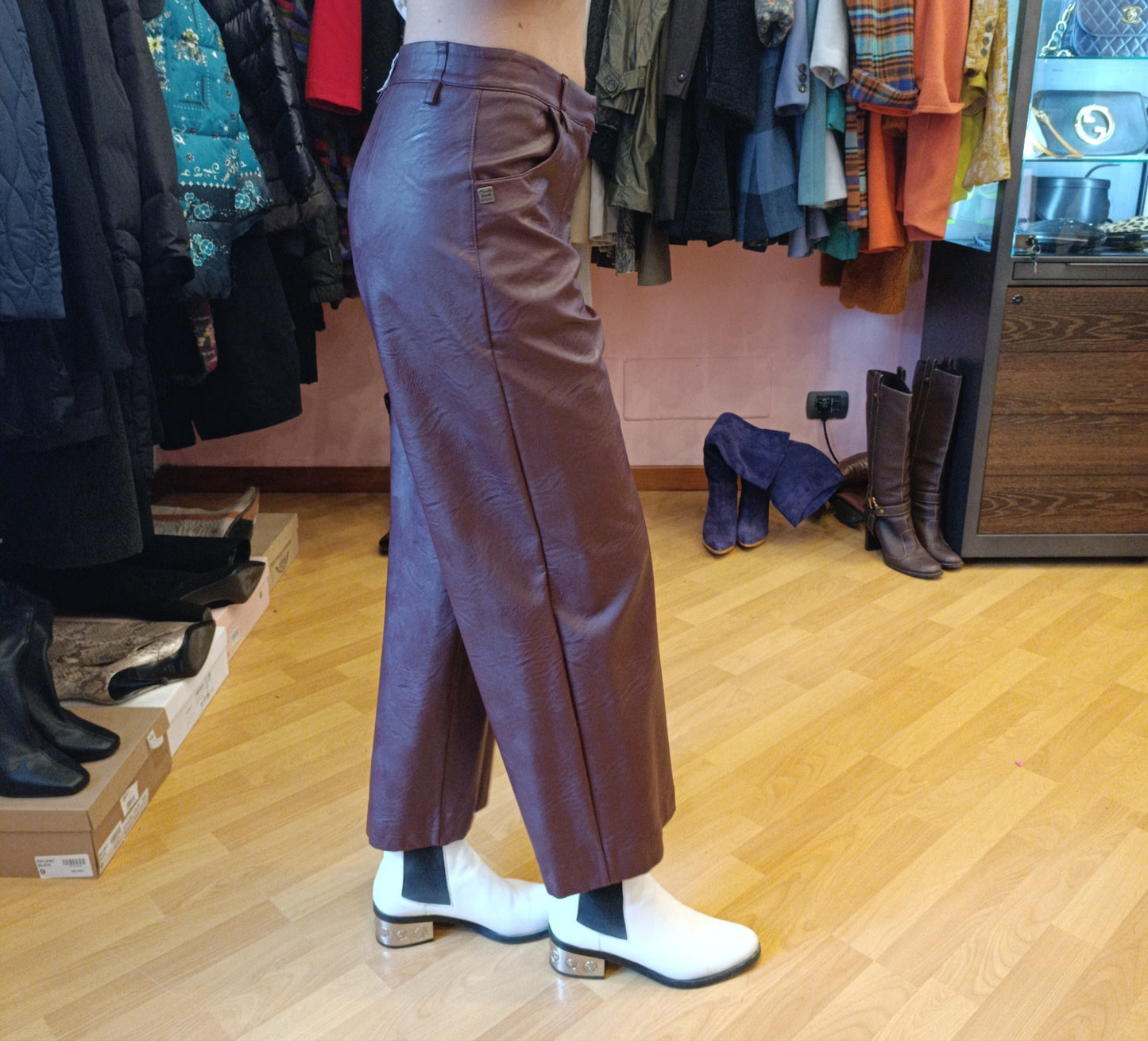 Pantalone ecopelle burgundy Manila Grace tg 40