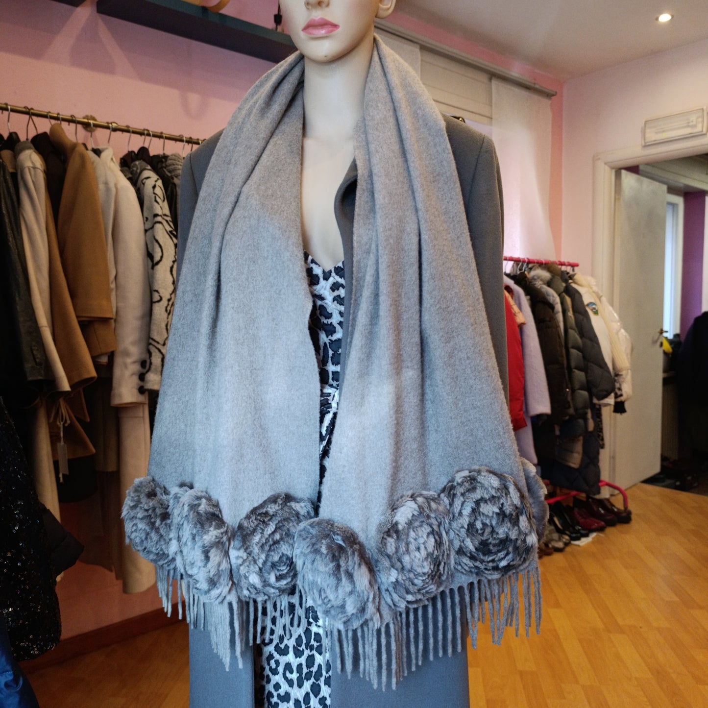 Stola rose cashemere e visone (Fendi ma senza etichetta)