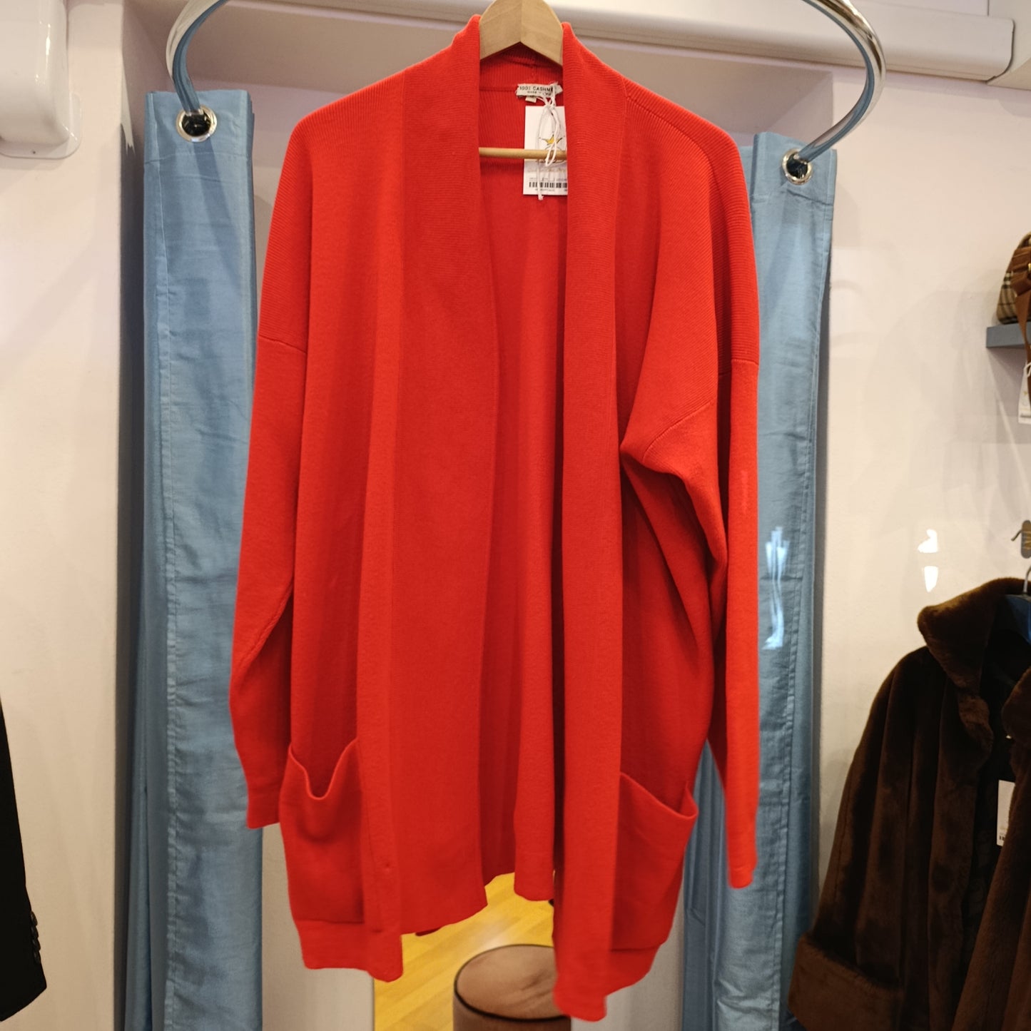 Maxi cardigan rosso puro cashemere tg M over