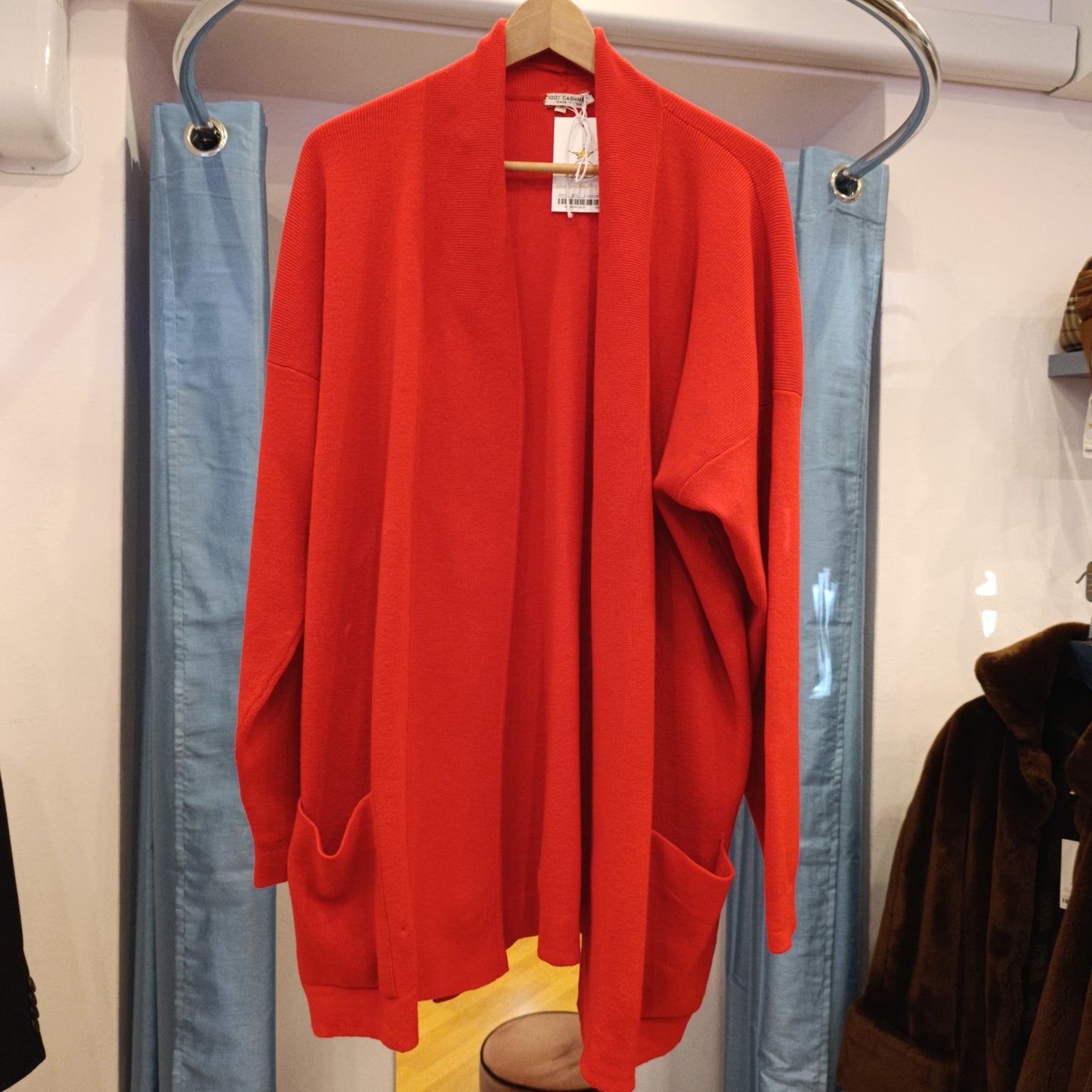 Maxi cardigan rosso puro cashemere tg M over