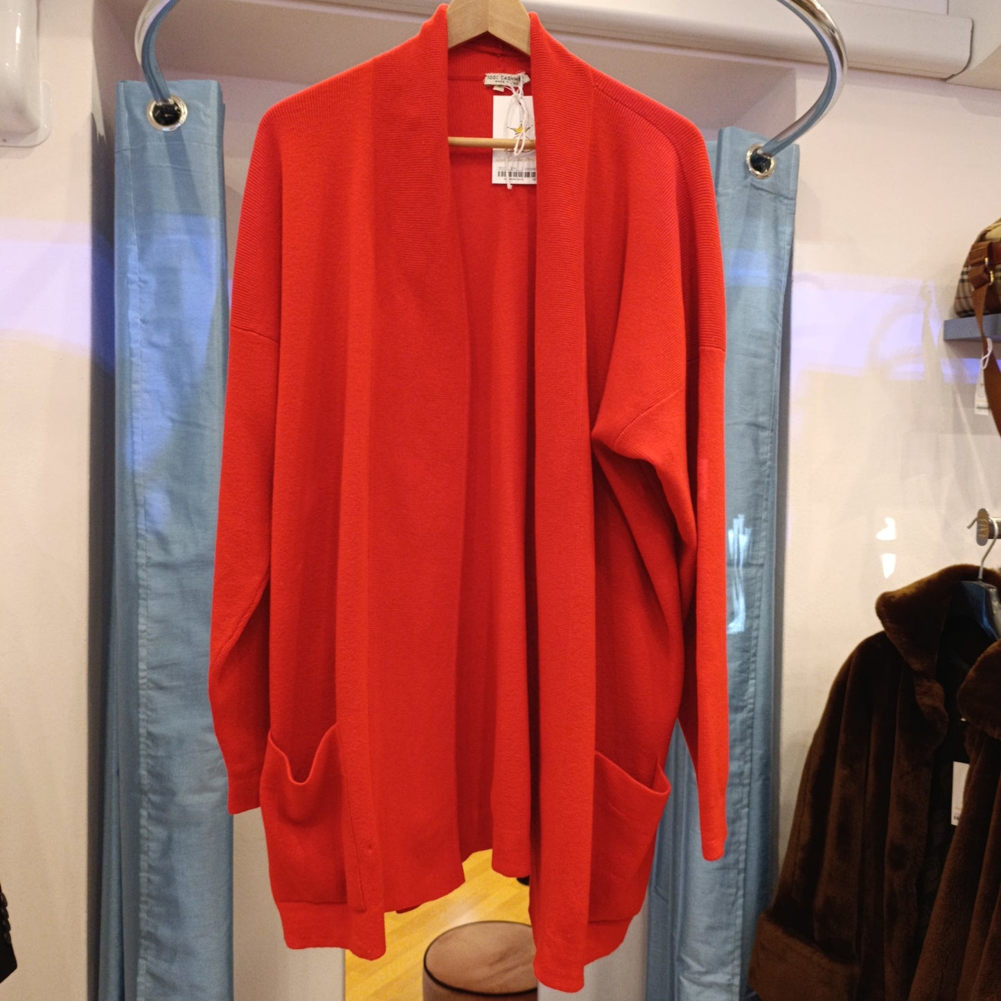 Maxi cardigan rosso puro cashemere tg M over