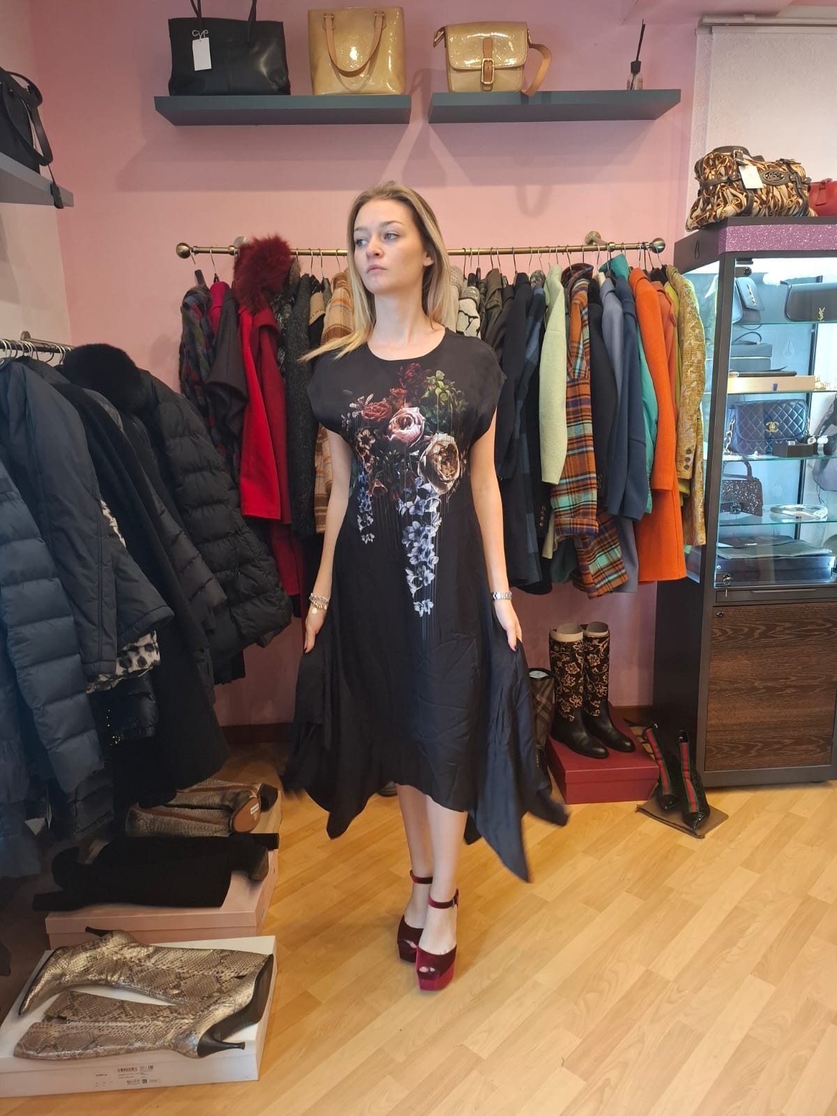 Abito nero floreale All Saint tg EU 36