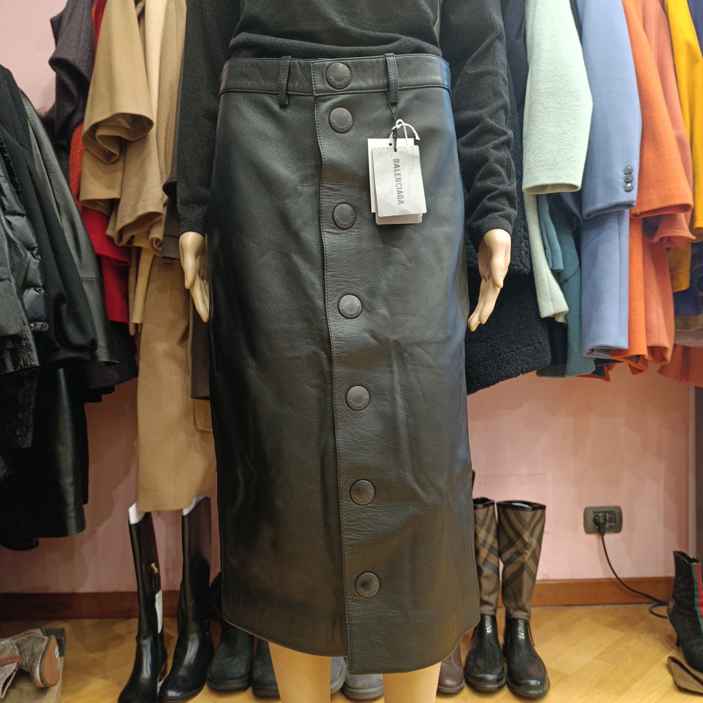 Gonna pelle nera Balenciaga tg fr36/it40