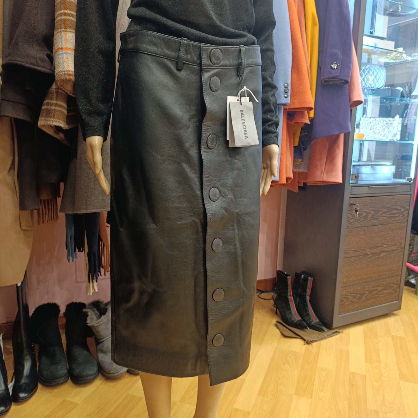 Gonna pelle nera Balenciaga tg fr36/it40