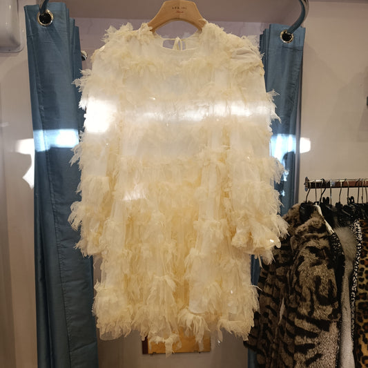 Abito bianco piume e paillettes Sister Jane tg S