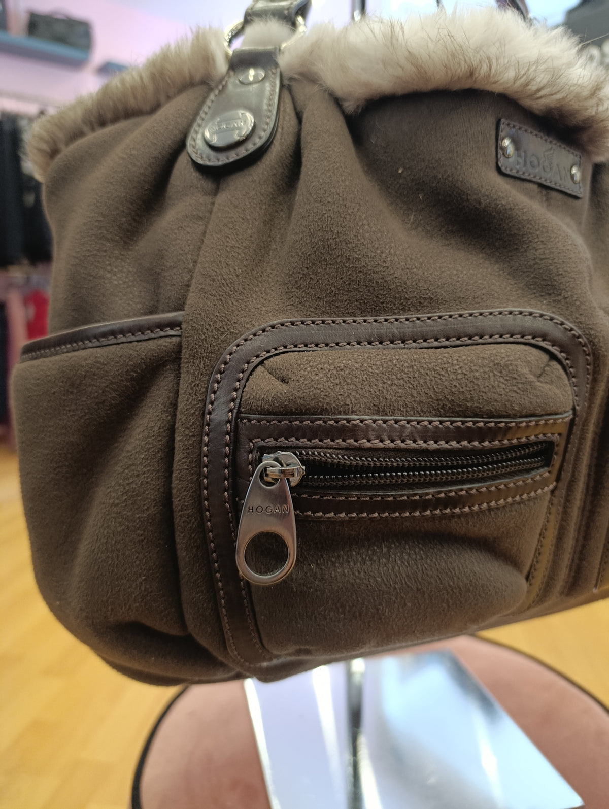 Borsa Hogan marrone con pelliccia