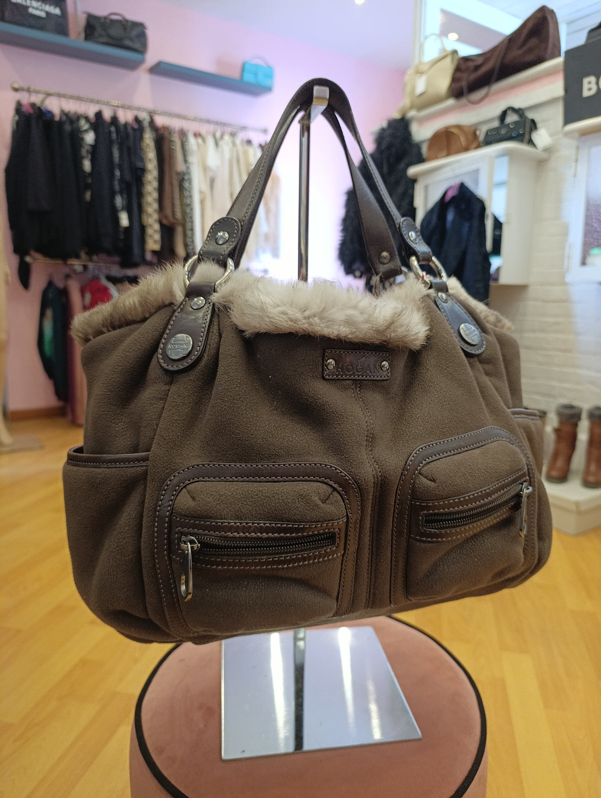 Borsa Hogan marrone con pelliccia