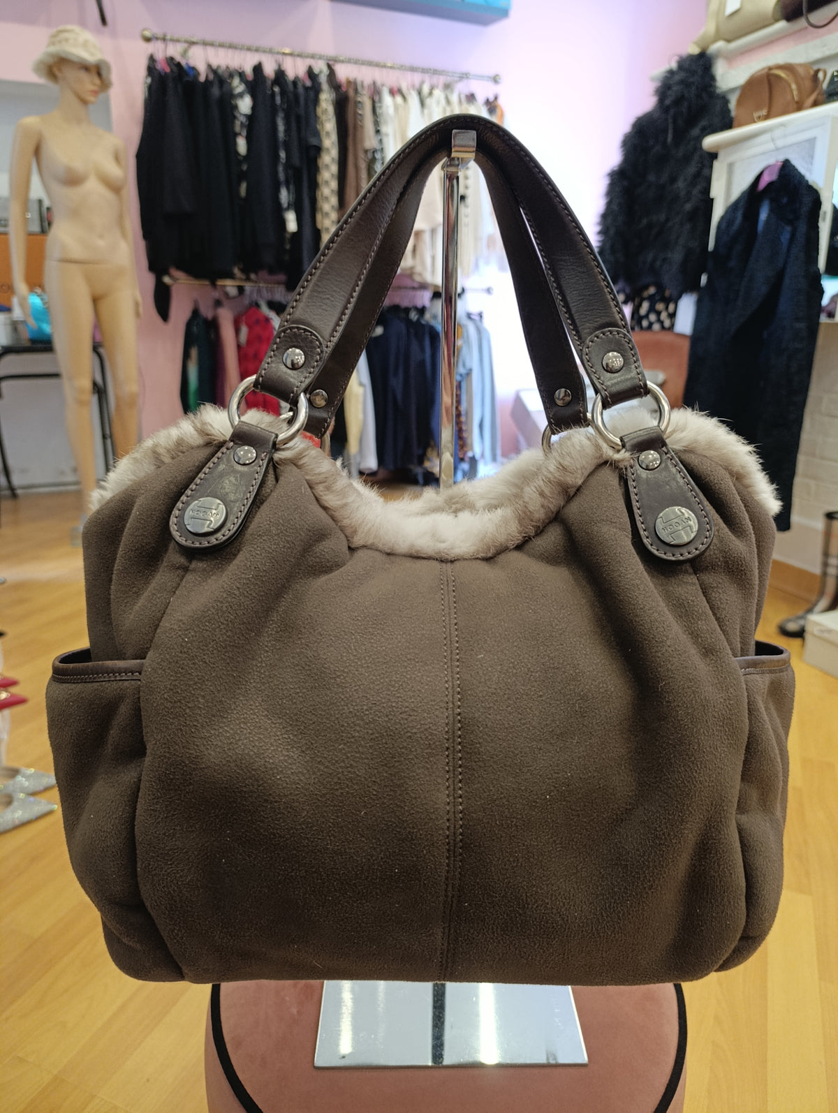 Borsa Hogan marrone con pelliccia