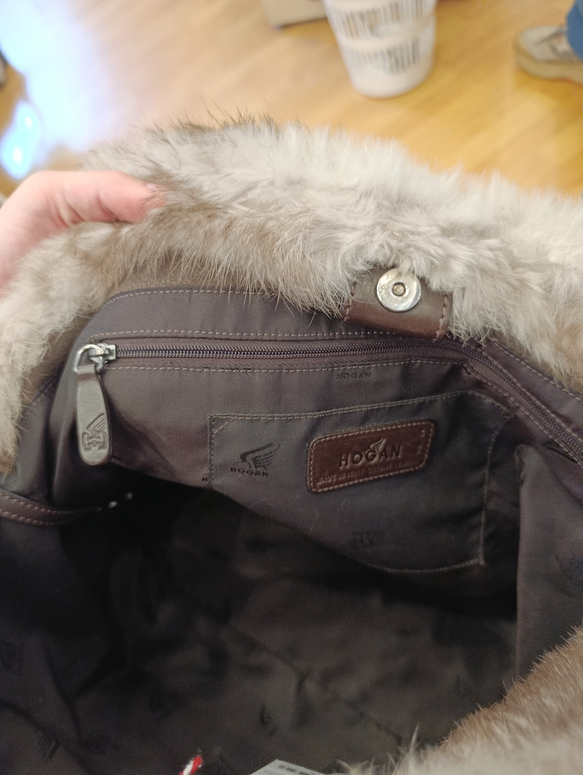 Borsa Hogan marrone con pelliccia