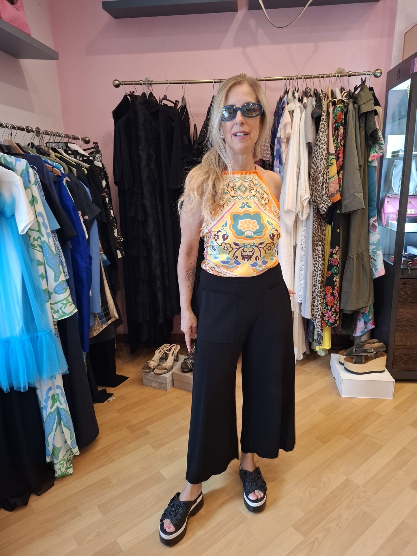 Etro top in seta nuovo arancione tg u