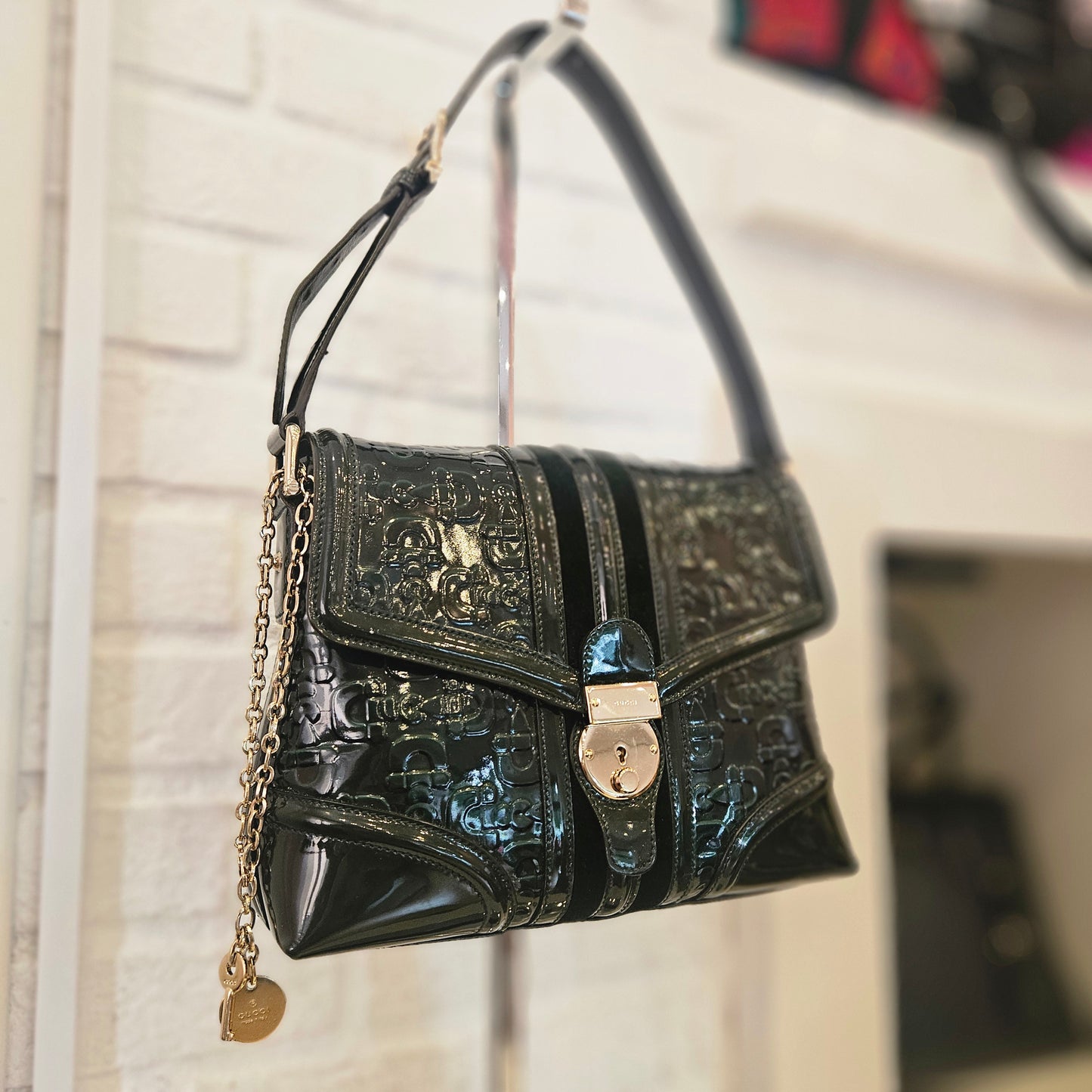 Borsa a spalla Gucci Patent Horsebit