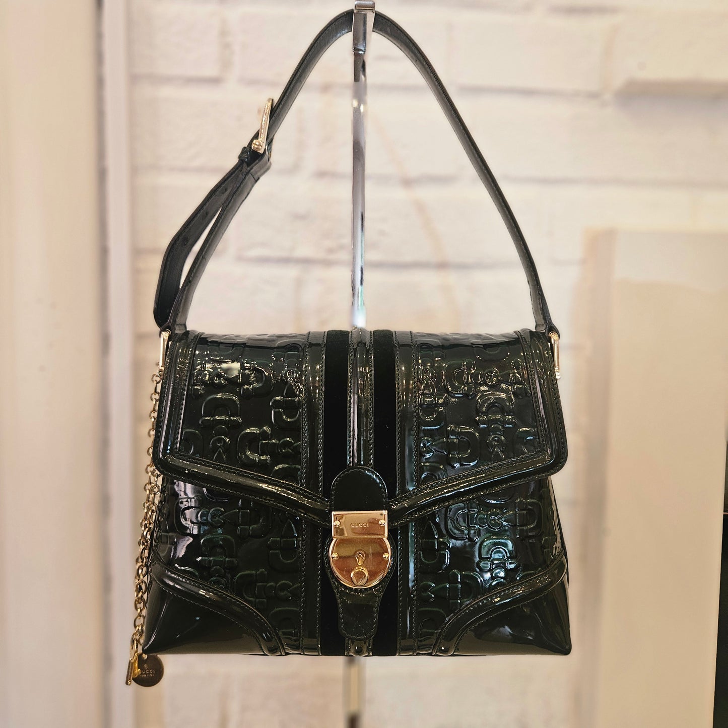 Borsa a spalla Gucci Patent Horsebit