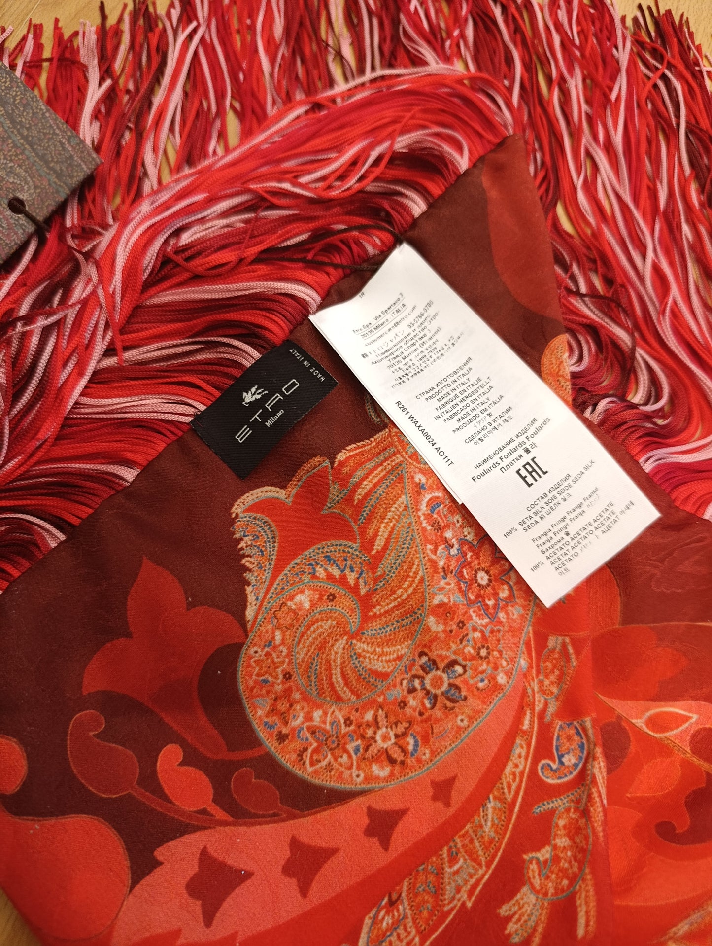 Foulard Etro con frange nuovo con cartellino pura seta