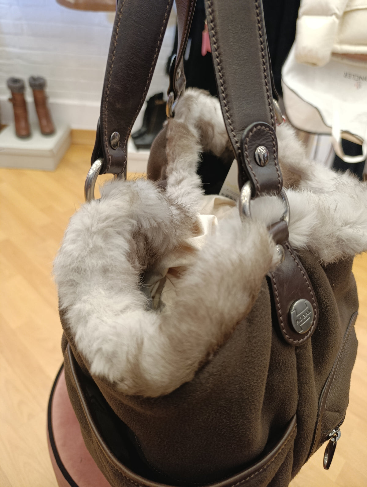 Borsa Hogan marrone con pelliccia