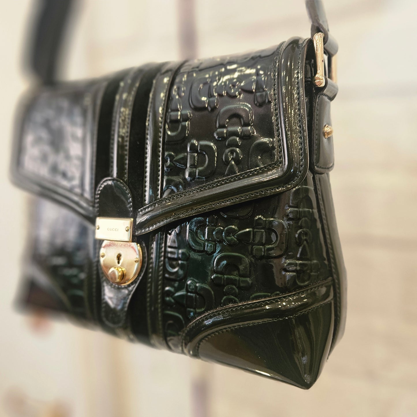 Borsa a spalla Gucci Patent Horsebit